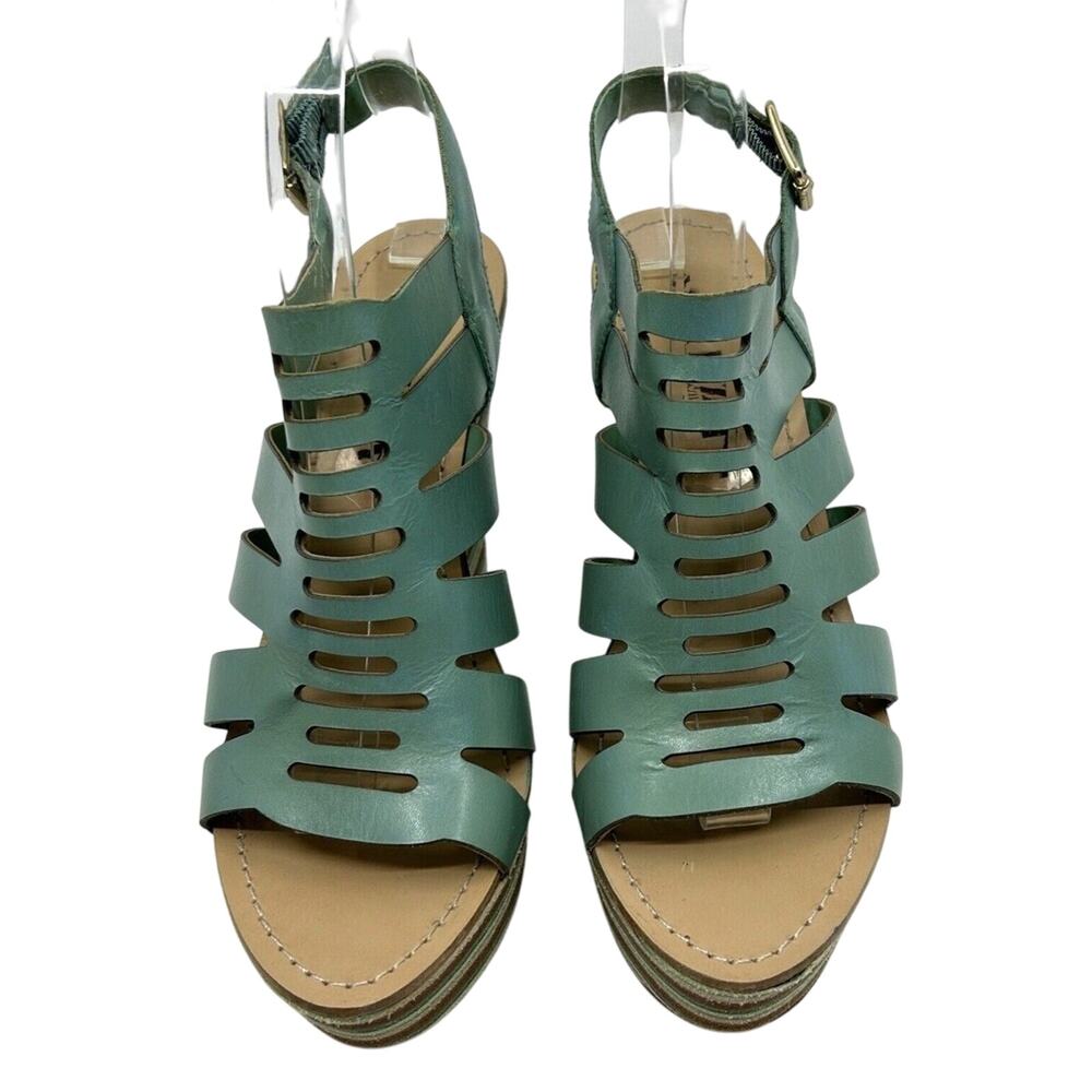 Anna Luz Leather Open Toe Wedge Women's Size 7 Teal Blue Green Sandals Brazil - Picture 2 of 6